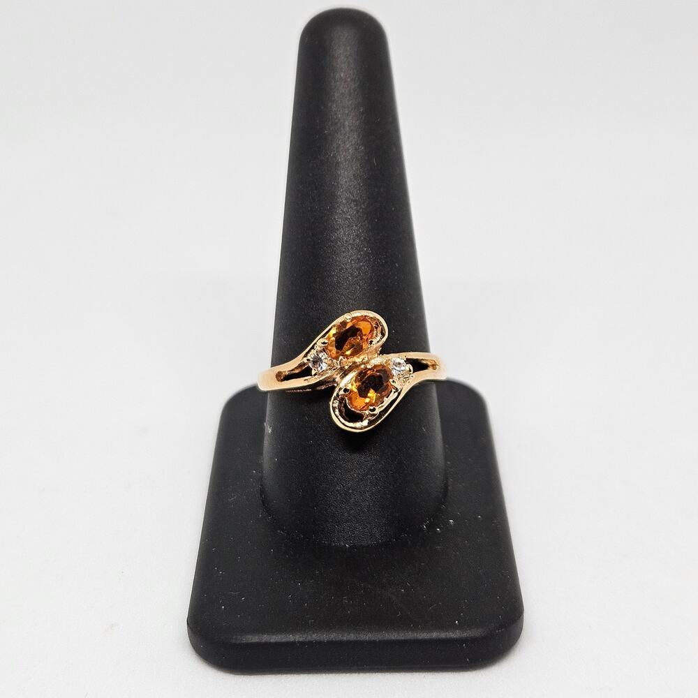 DAC Vintage Gemstone 14k Gold Electroplated Citrine CZ Ring Size 10 Orange